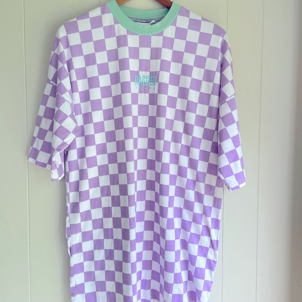 Oversized Ragged Jeans Checkered Tee